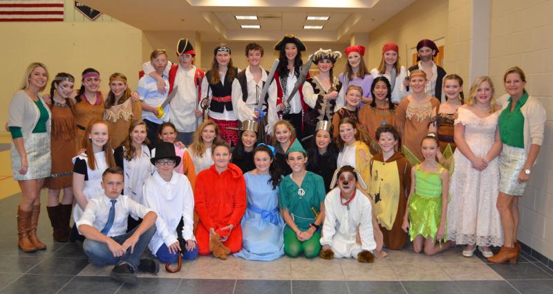 “Peter Pan” cast members shown are in back (l-r) Ryan Brafman, Teague Quillin, Sydney Lamson-Reich, Graham McCabe, Waverly Choy, Brooke Phillips, Natalie Foxwell, Kat McCormick and Chipper Becker. In the third row are Lindsey MacWha, Hannah Brasure, Tenley Pelot, Bailey Holmes, Brooke Emeigh, Anita Hearne, Tabi Curry, AnnaMarie Buas, Grace Baeurle and Linda Smith. In the second row are Summer Walker, Sophia Ludt, Sophia Haines, Ava Nally, Abbey Miller, Kat Moore, Maggie Miller, Kate Conaway, Hugh Thomas Cropper and Camden Rayne. In front are Alex Bunting, Anderssen Taylor, Alex Koppenhaver, CC Lizas, Fiona Pando and Sydney Stebenne. SUBMITTED PHOTO